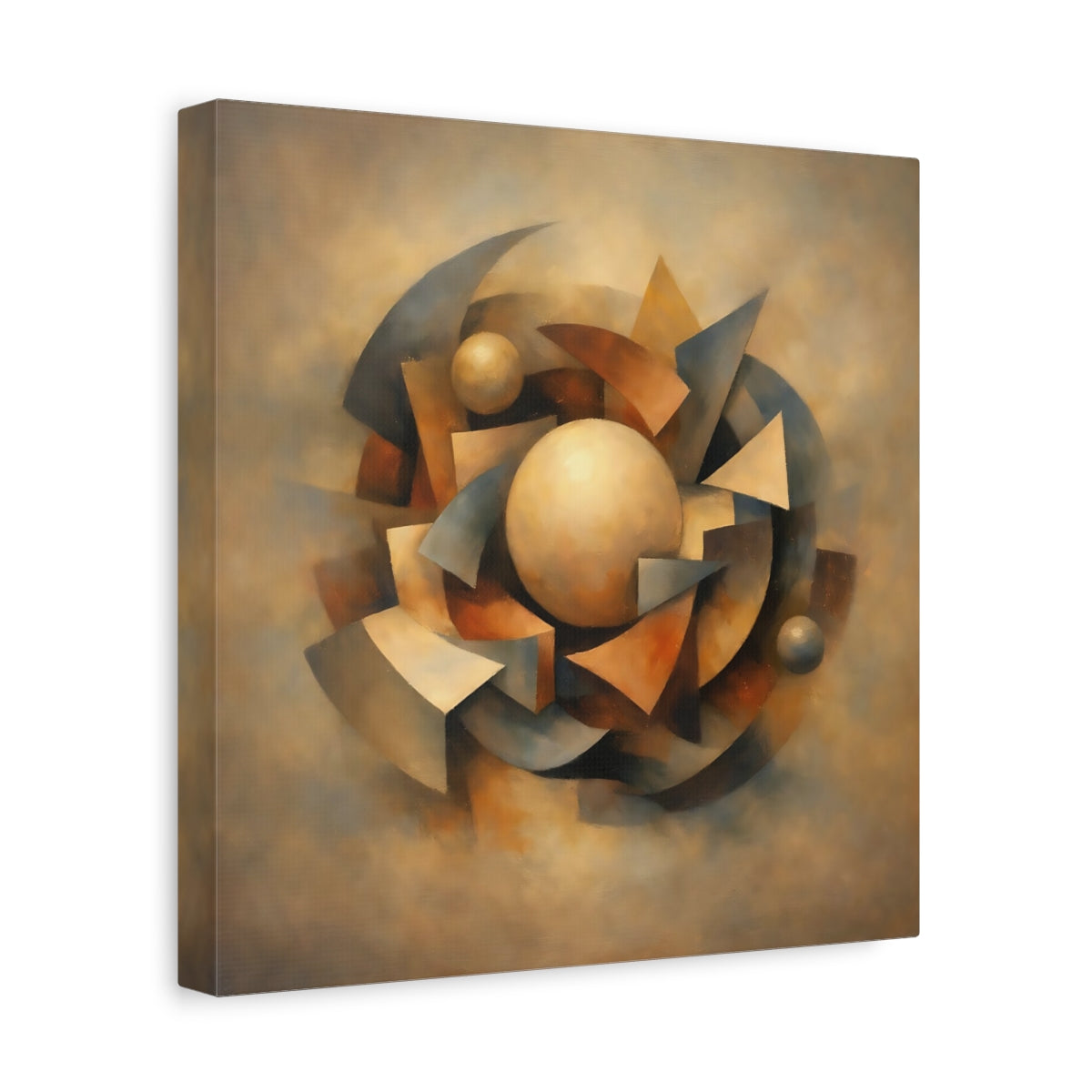 Side Mockup 8. Abstract Geometric Shapes Brown And Gray shown as stretched canvas wall art