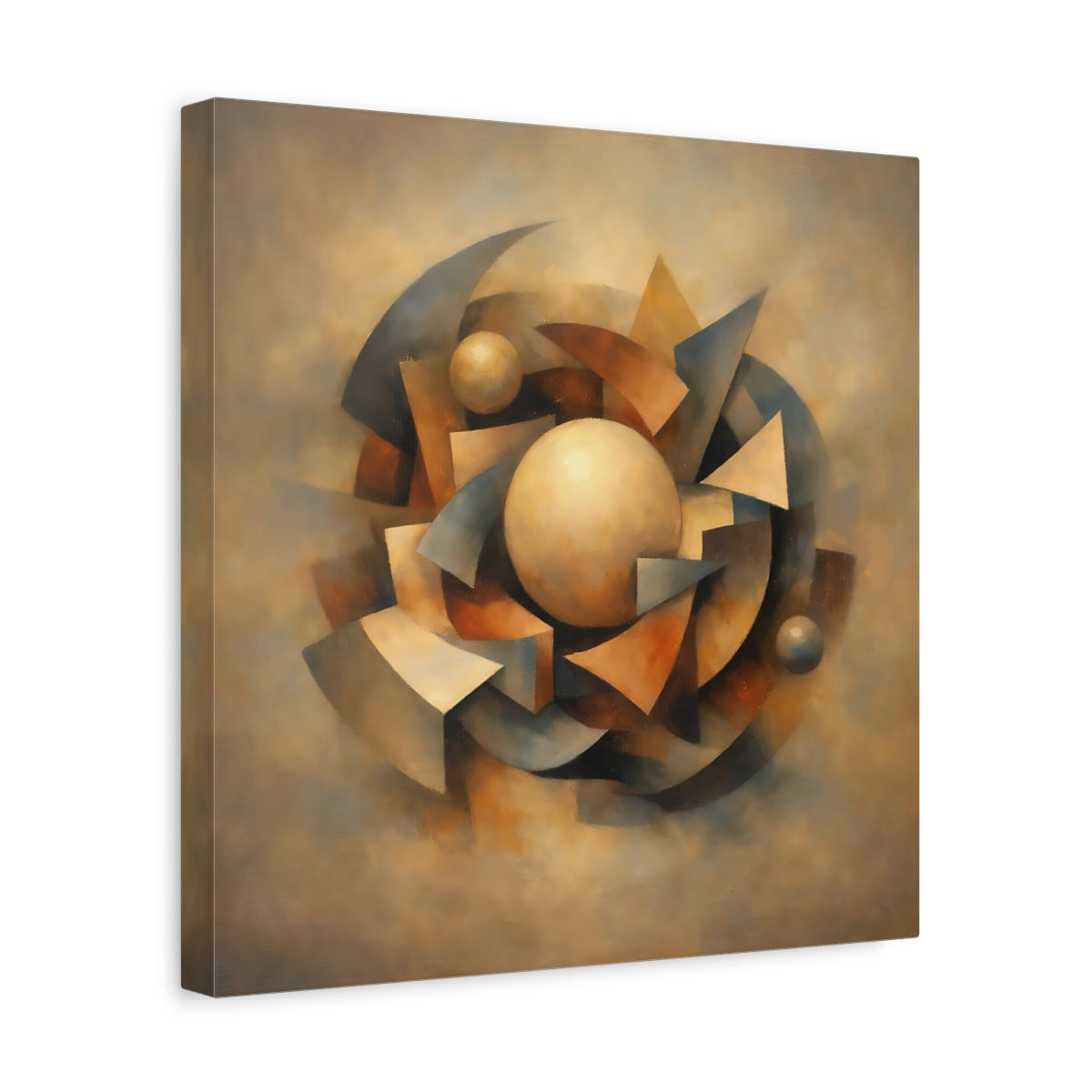 Side Mockup 7. Abstract Geometric Shapes Brown And Gray shown as stretched canvas wall art