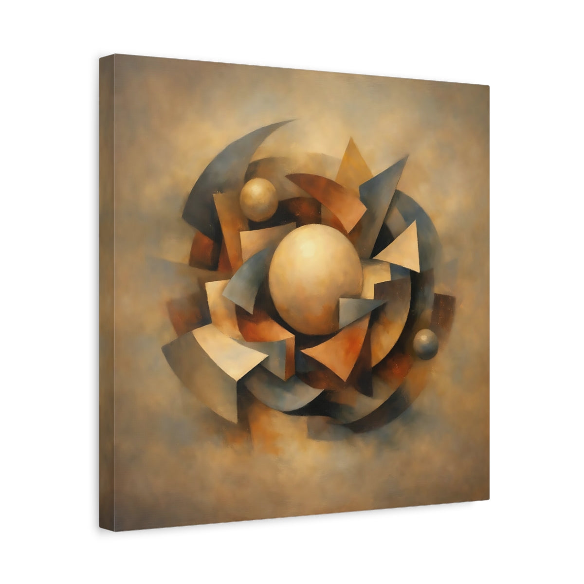 Side Mockup 6. Abstract Geometric Shapes Brown And Gray shown as stretched canvas wall art