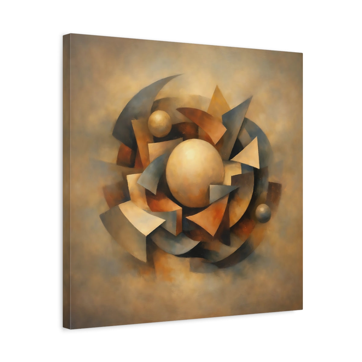 Side Mockup 5. Abstract Geometric Shapes Brown And Gray shown as stretched canvas wall art
