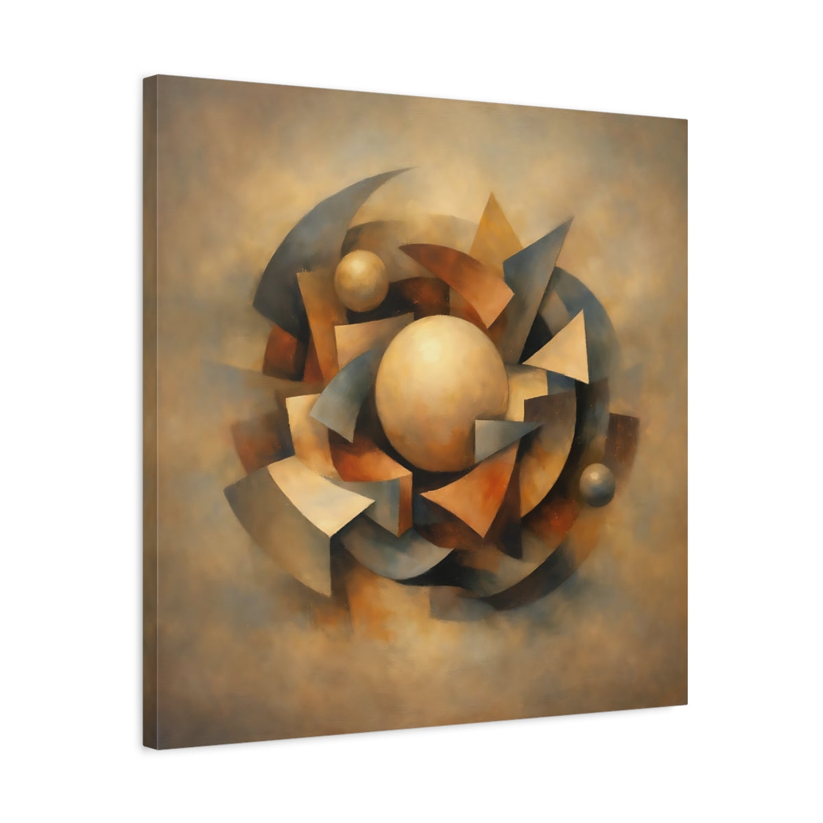 Side Mockup 4. Abstract Geometric Shapes Brown And Gray shown as stretched canvas wall art