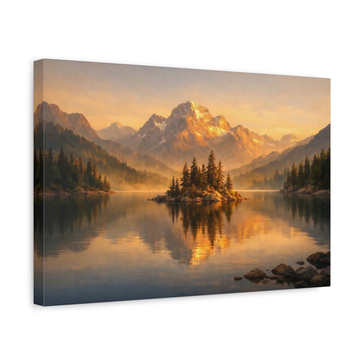 Golden Glow Mountain Lake Nature - Canvas Wall Art Print