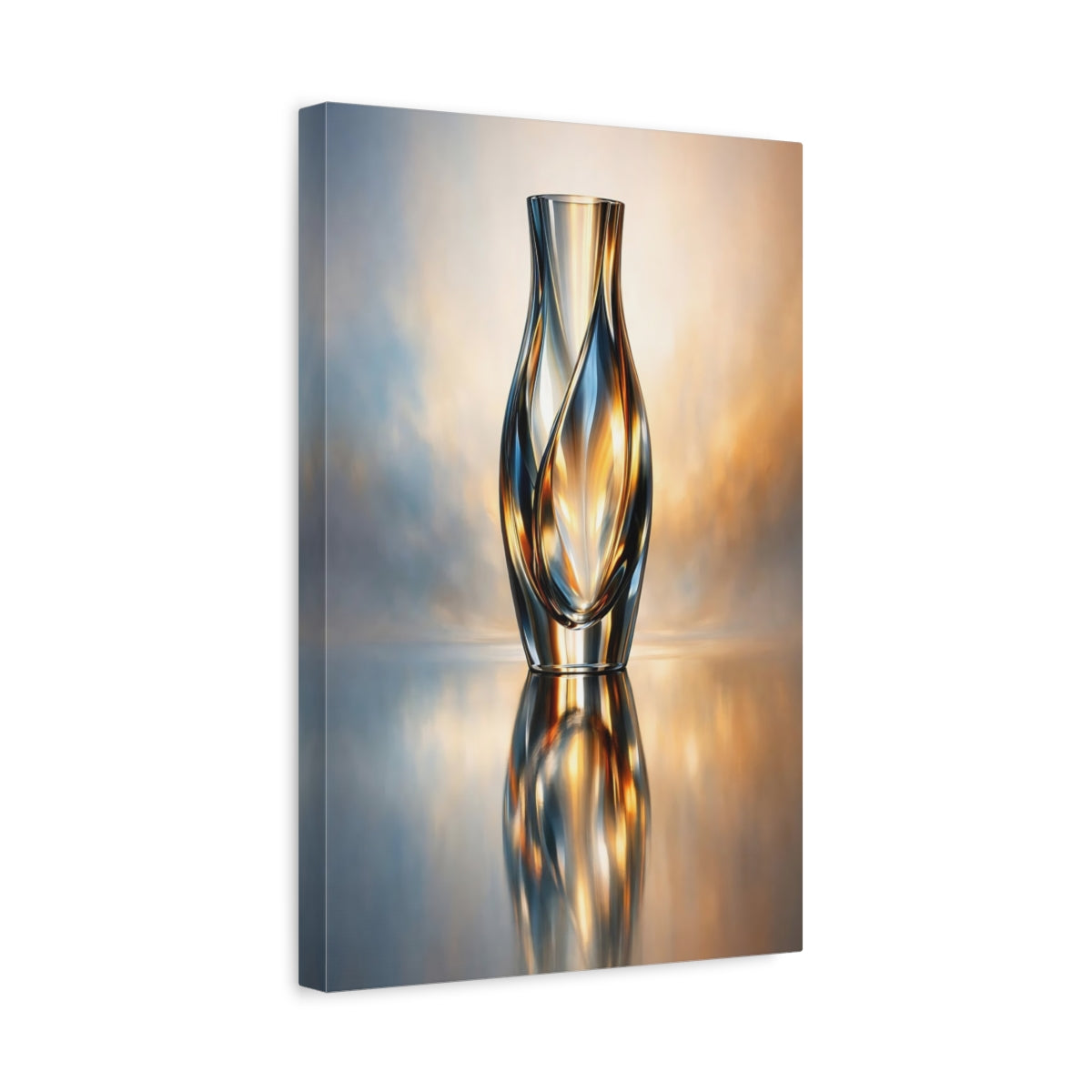 Abstract Glass Vase Gold And Blue - Canvas Wall Art Print