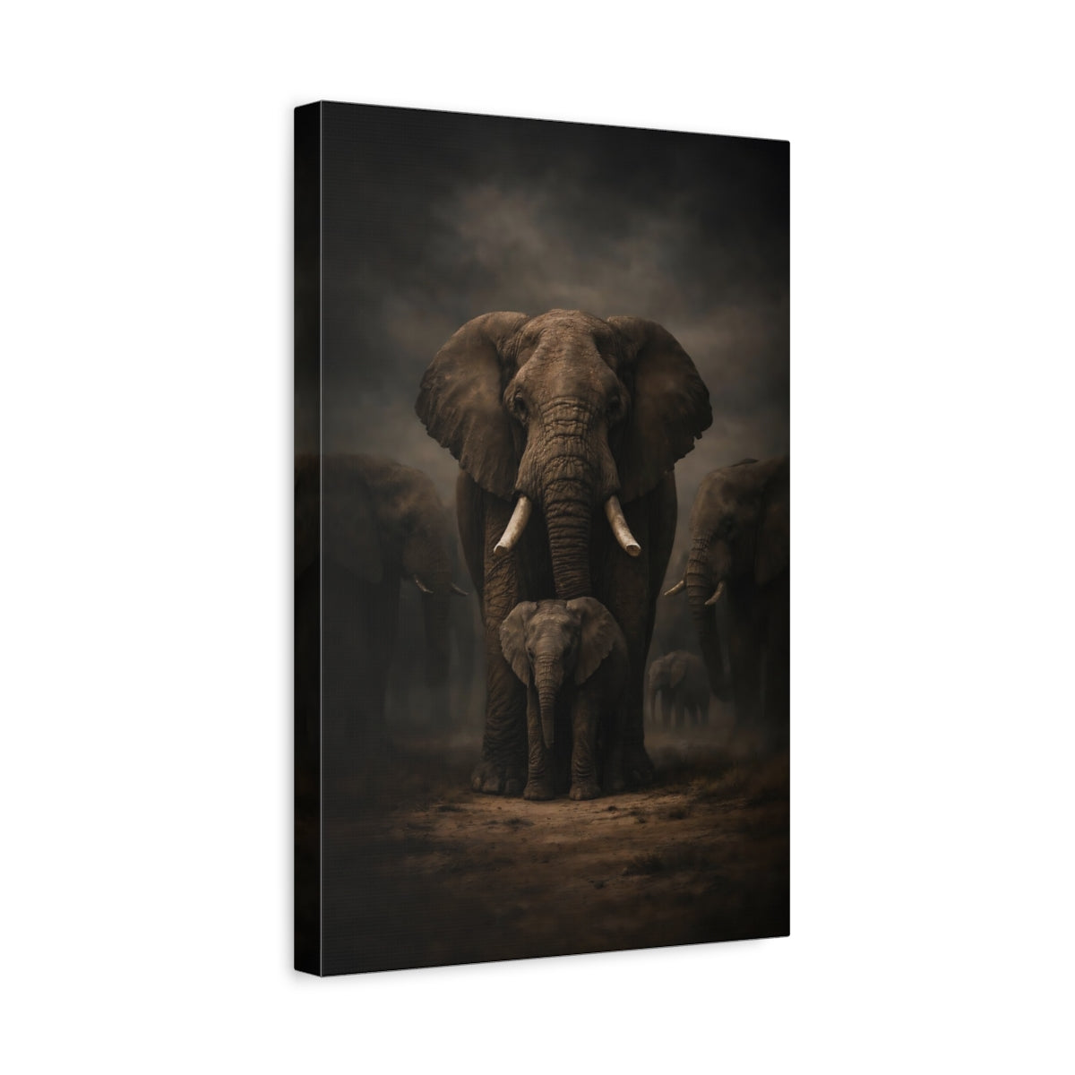 Animals Elephants Brown And Black - Canvas Wall Art Print