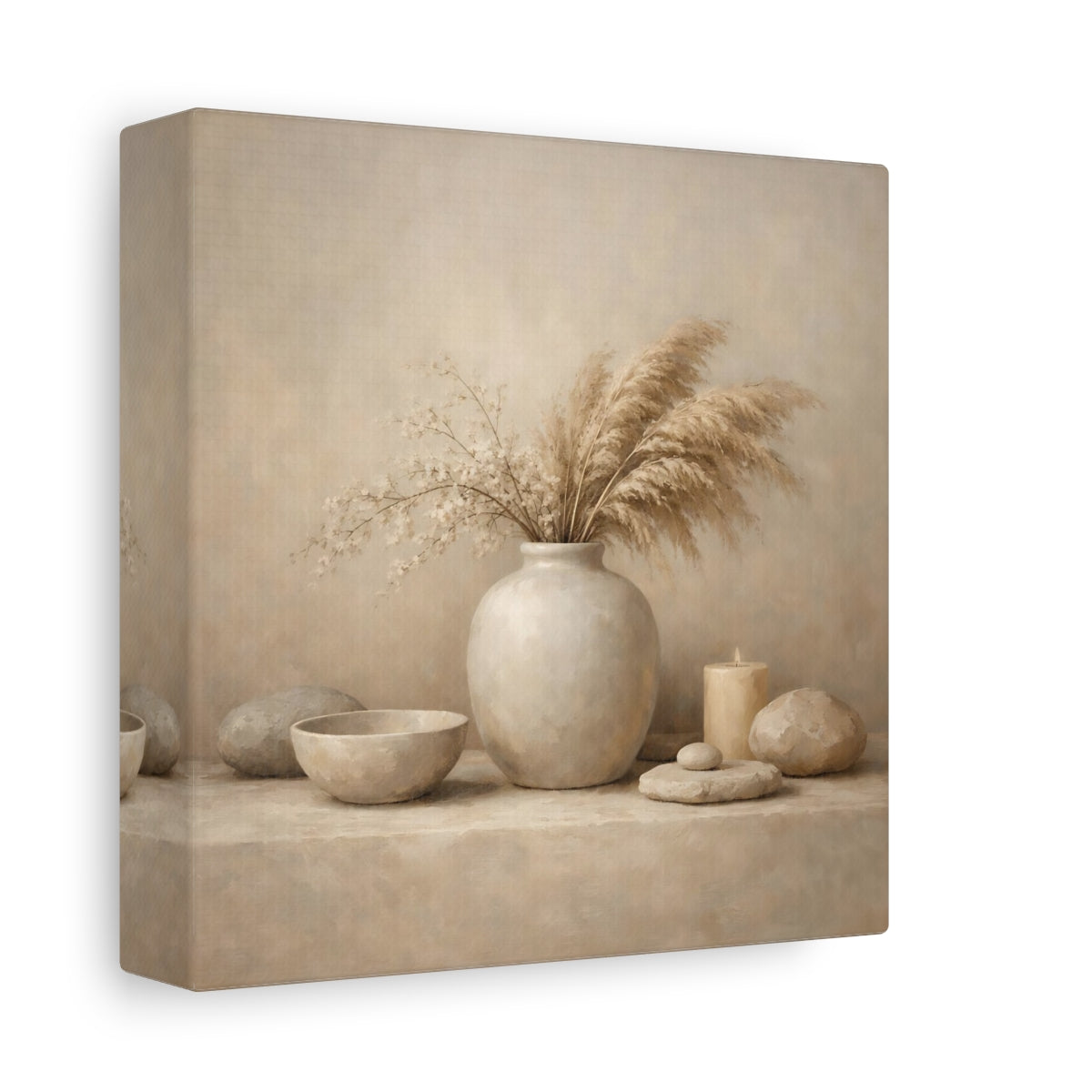 Side Mockup 1. Nature Dried Grasses Neutral Still Life shown as stretched canvas wall art