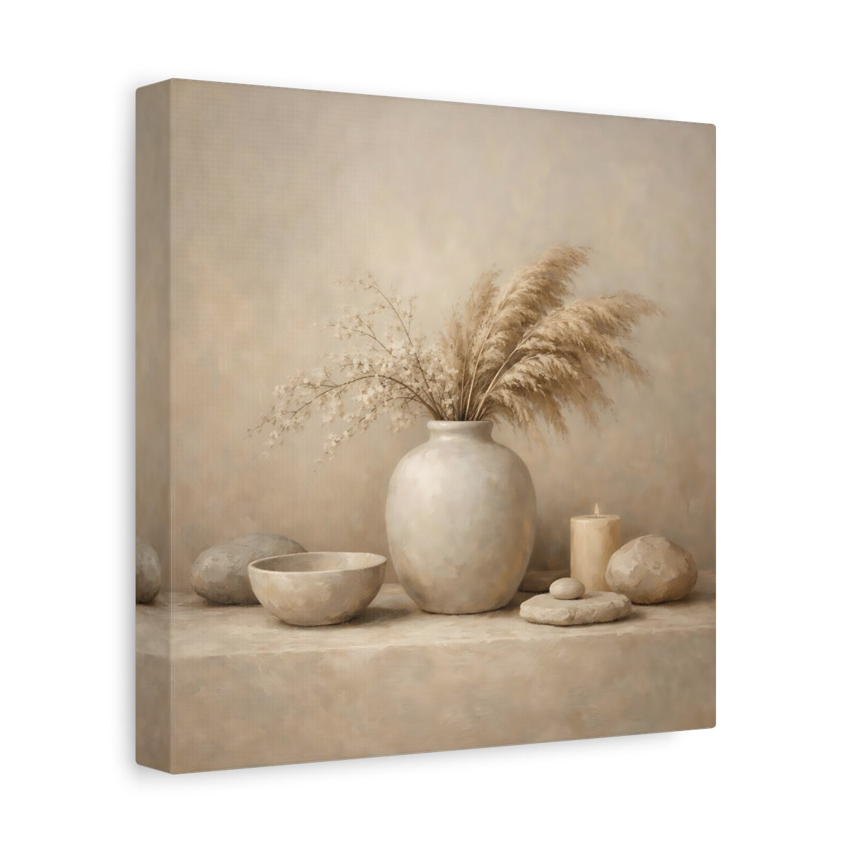 Side Mockup 9. Nature Dried Grasses Neutral Still Life shown as stretched canvas wall art