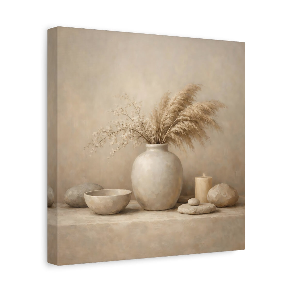 Side Mockup 8. Nature Dried Grasses Neutral Still Life shown as stretched canvas wall art