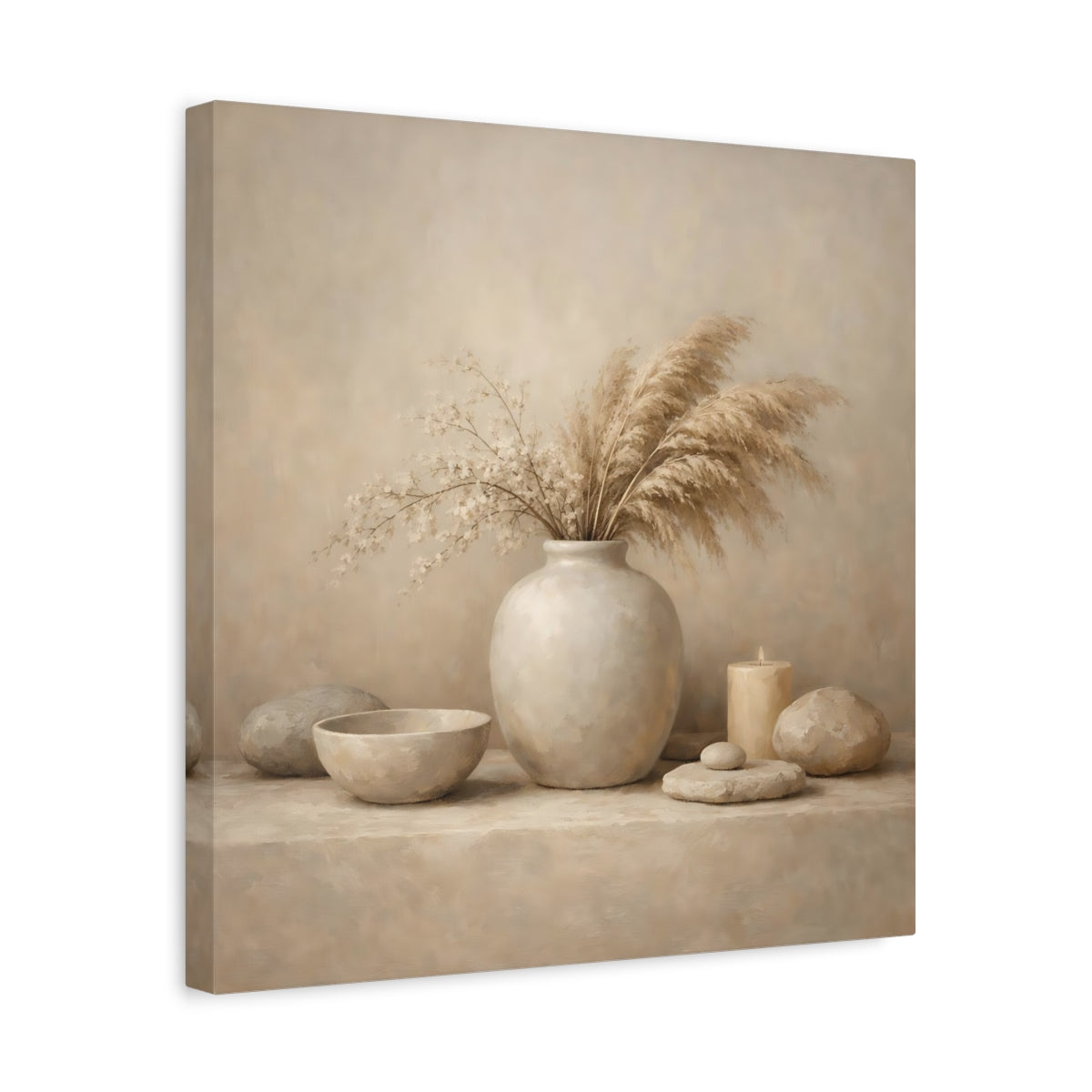 Side Mockup 6. Nature Dried Grasses Neutral Still Life shown as stretched canvas wall art