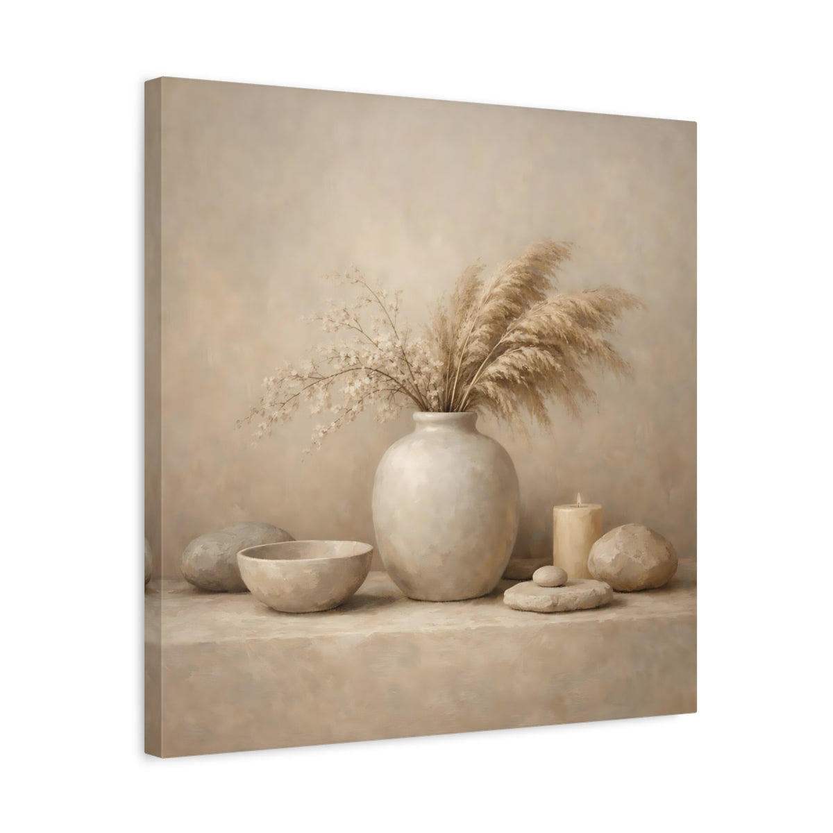Side Mockup 5. Nature Dried Grasses Neutral Still Life shown as stretched canvas wall art