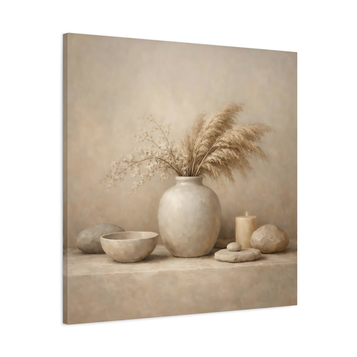 Side Mockup 3. Nature Dried Grasses Neutral Still Life shown as stretched canvas wall art