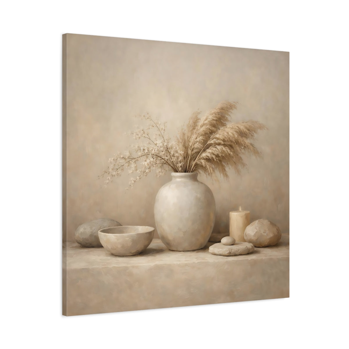 Side Mockup 2. Nature Dried Grasses Neutral Still Life shown as stretched canvas wall art