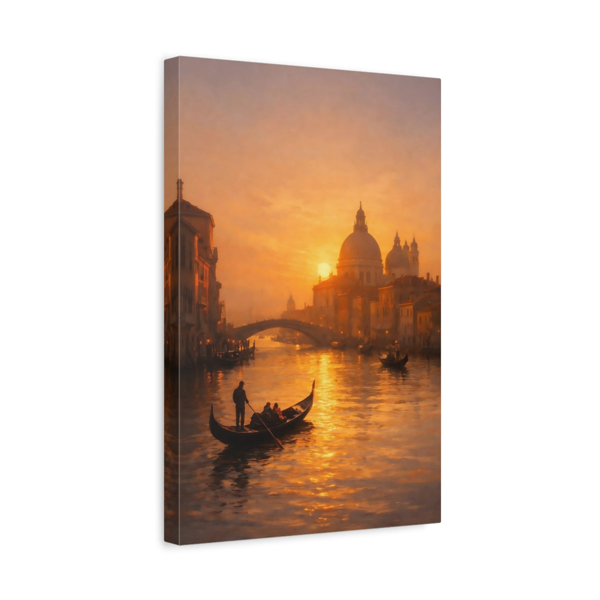 Side Mockup 4. Vintage Venetian Canal Golden Venice Sunset shown as stretched canvas wall art