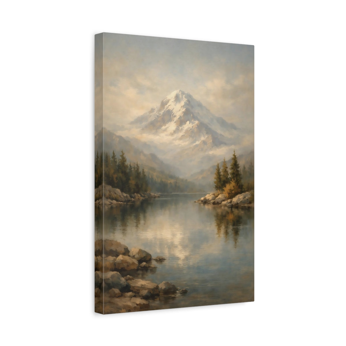 Side Mockup 4. Nature Mountain Lake Mountain Lake Landscape shown as stretched canvas wall art