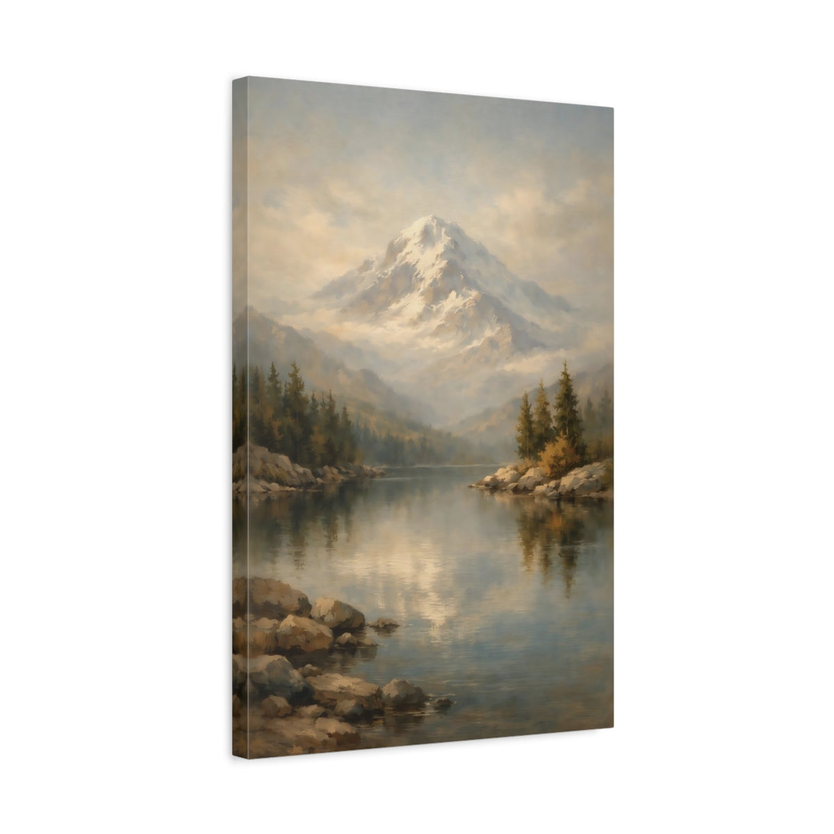 Side Mockup 3. Nature Mountain Lake Mountain Lake Landscape shown as stretched canvas wall art