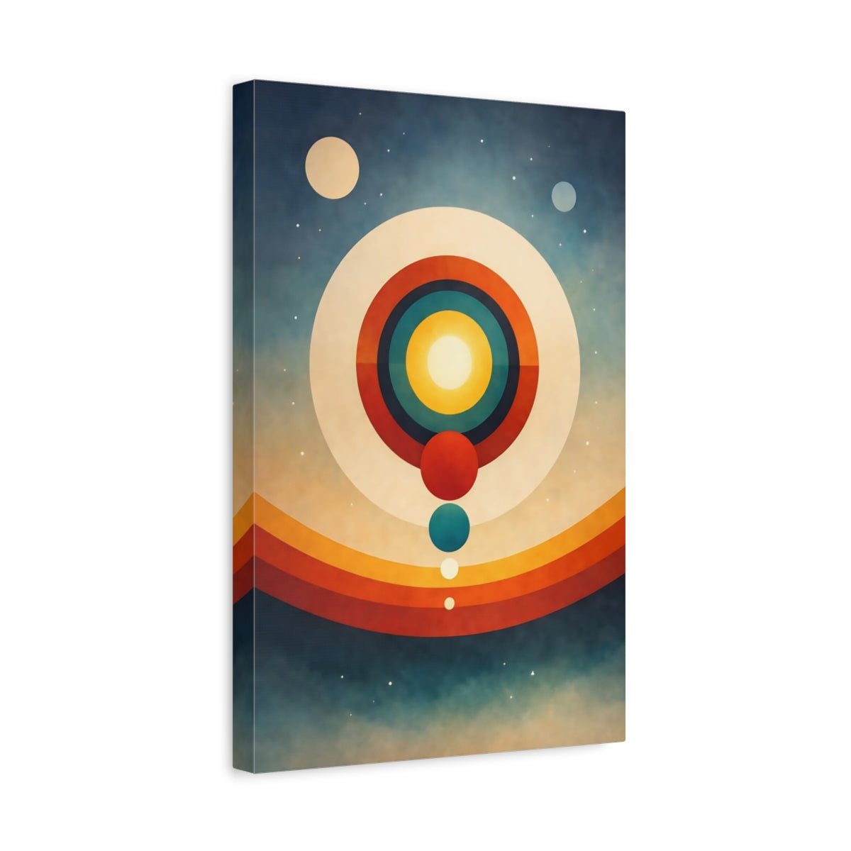 Side Mockup 4. Science Fiction Solar System Retro Space Art shown as stretched canvas wall art