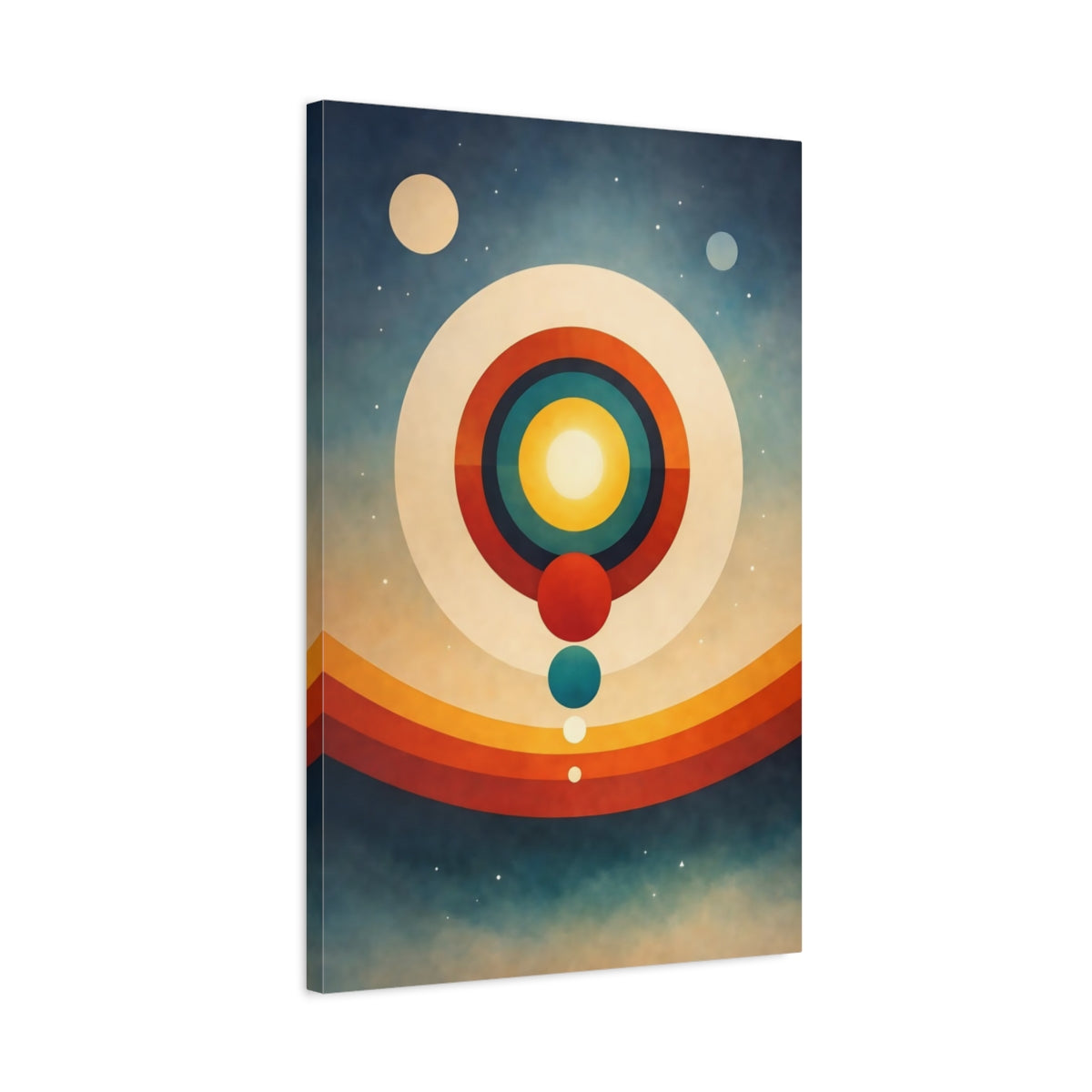 Side Mockup 2. Science Fiction Solar System Retro Space Art shown as stretched canvas wall art
