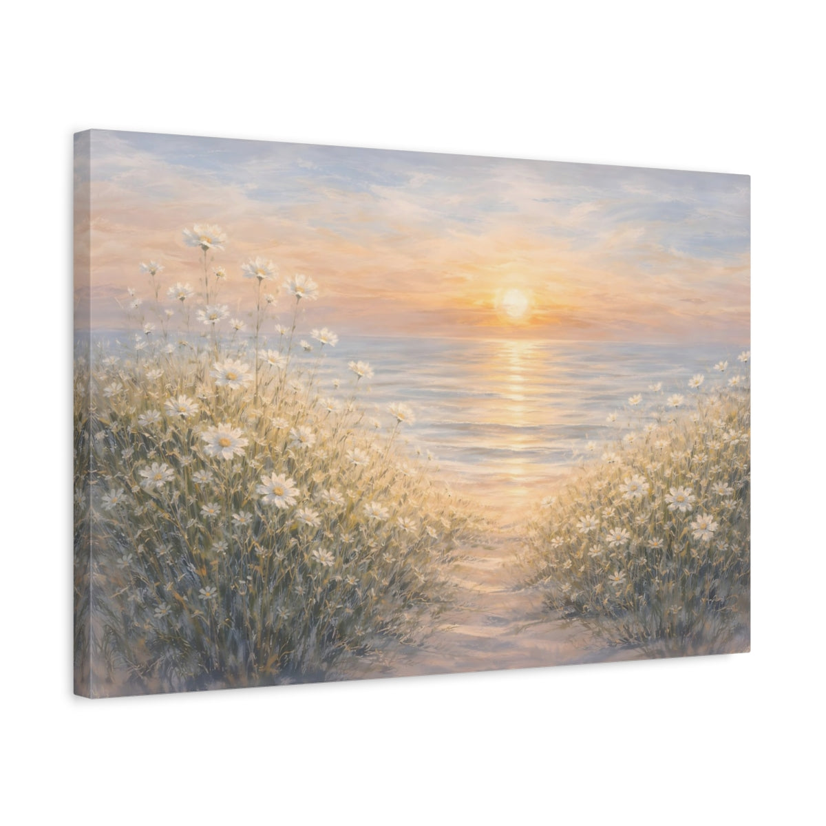 Nature Daisies Ocean Sunset - Canvas Wall Art Print