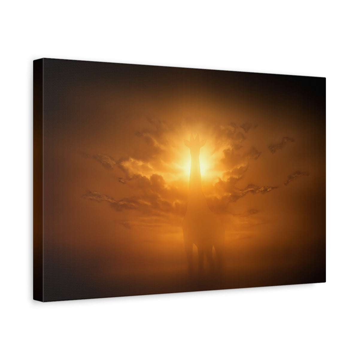 Dark Dramatic Giraffe Silhouette Animals - Canvas Wall Art Print