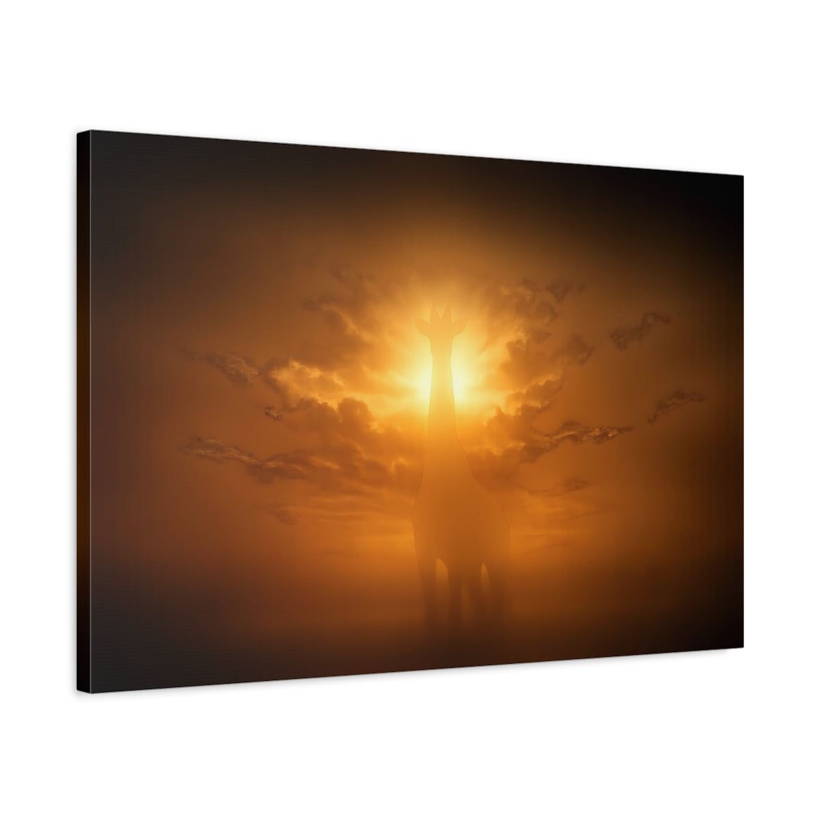 Dark Dramatic Giraffe Silhouette Animals - Canvas Wall Art Print