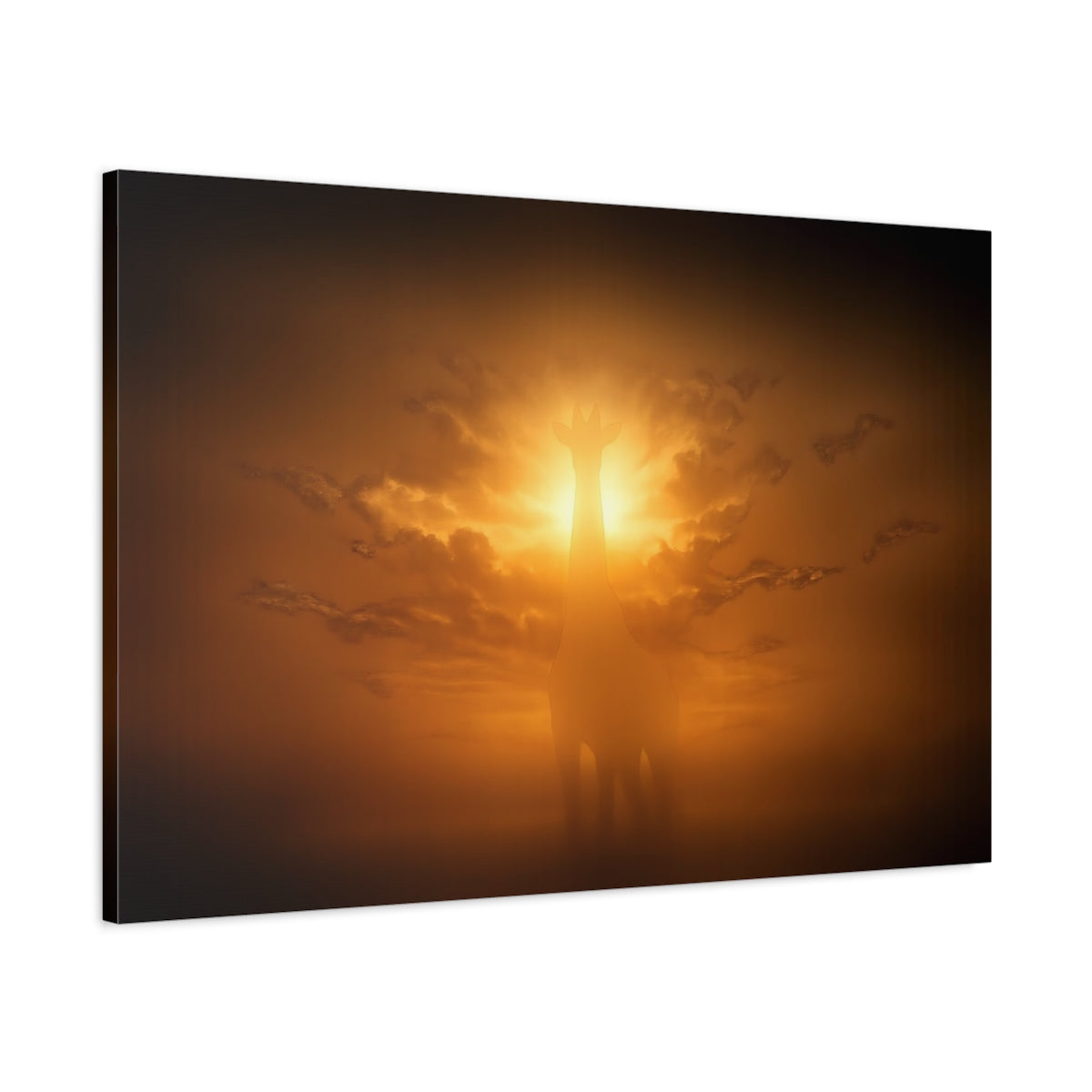 Dark Dramatic Giraffe Silhouette Animals - Canvas Wall Art Print