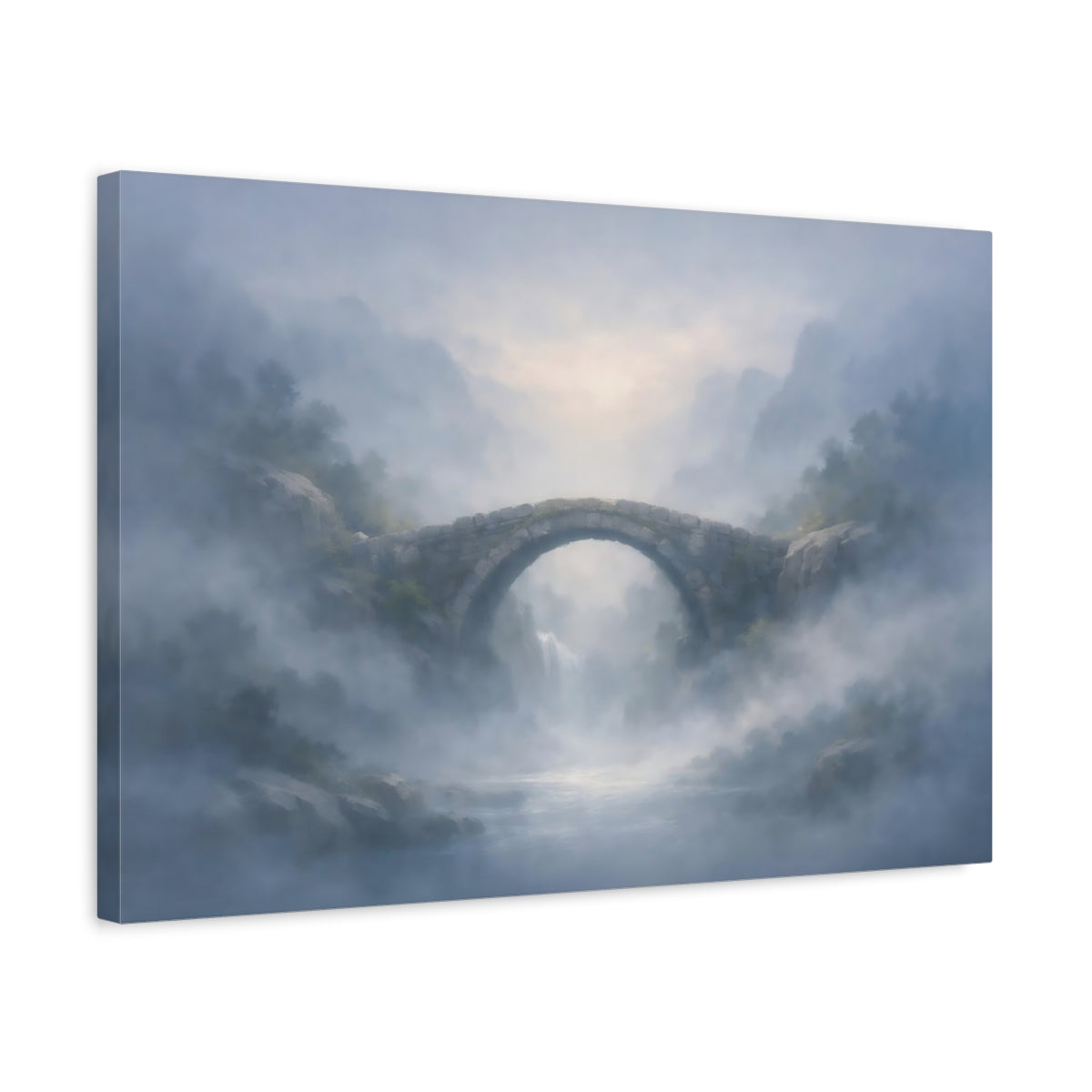 Mist Depth Stone Bridge Nature - Canvas Wall Art Print