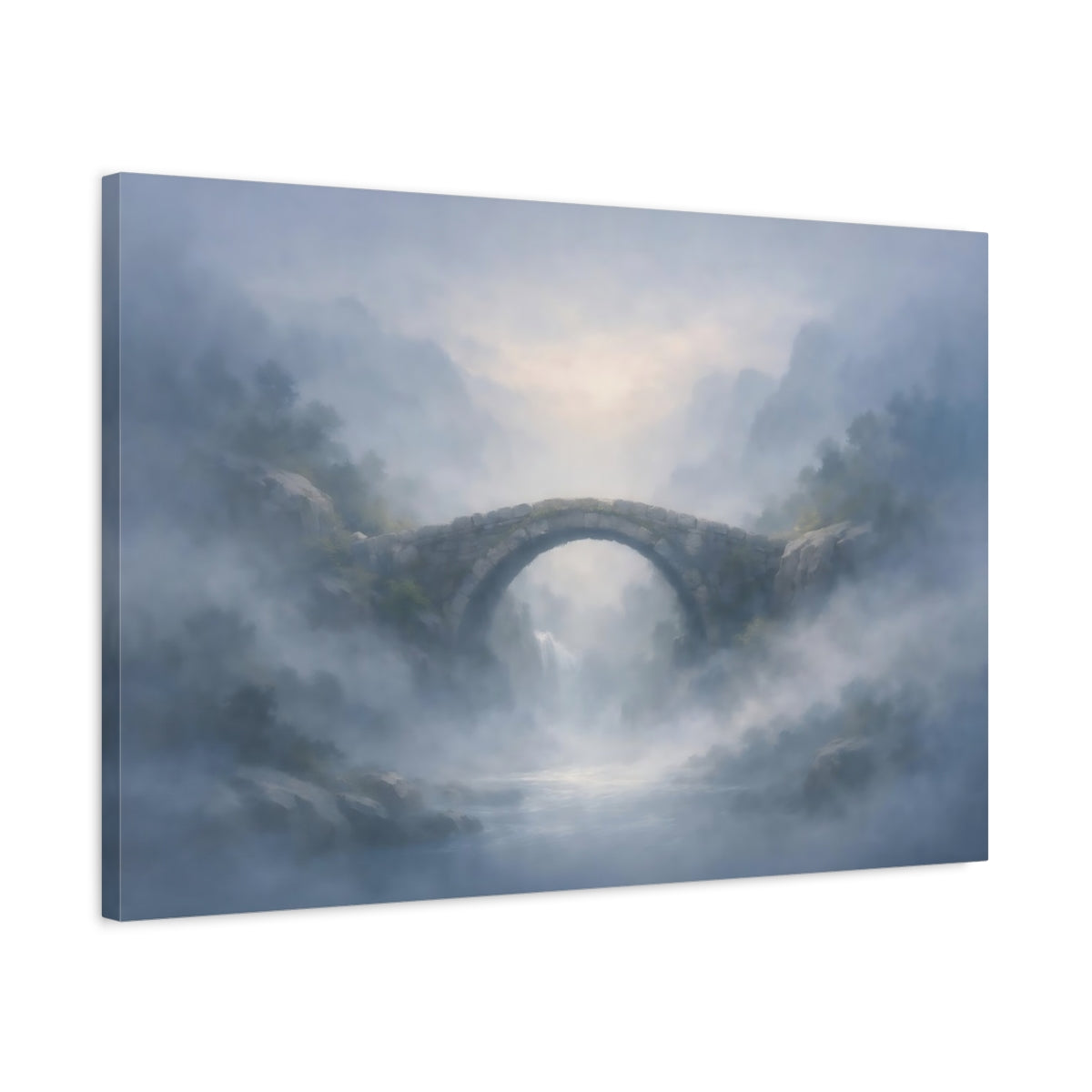 Mist Depth Stone Bridge Nature - Canvas Wall Art Print