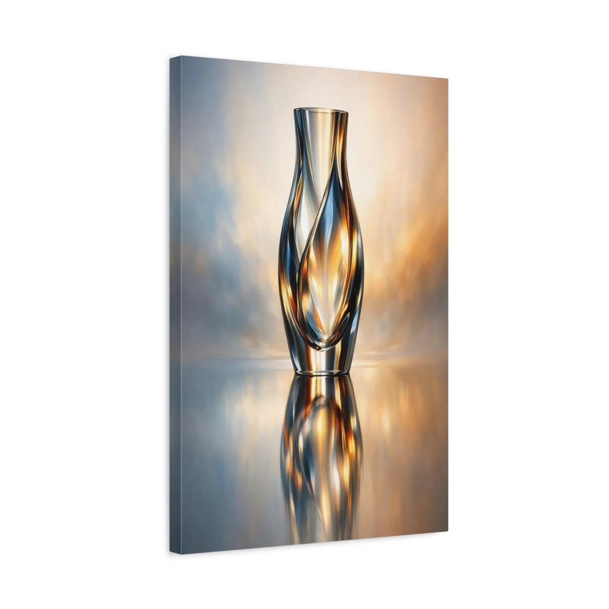 Abstract Glass Vase Blue And Gold - Canvas Wall Art Print