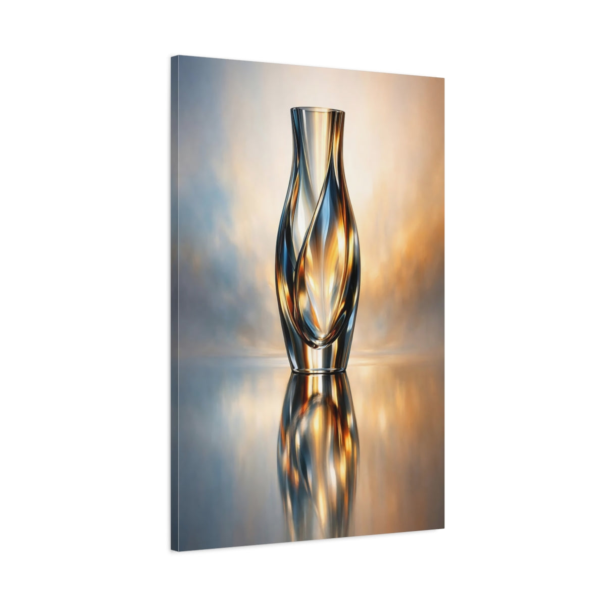Abstract Glass Vase Blue And Gold - Canvas Wall Art Print
