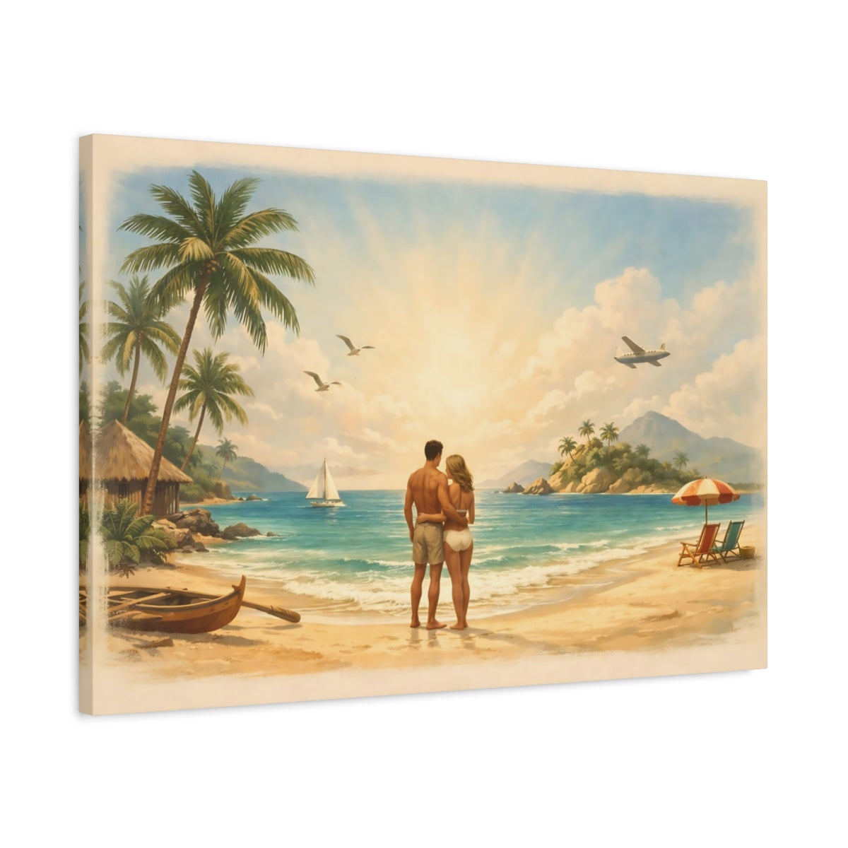 Vintage Tropical Beach - Canvas Wall Art Print