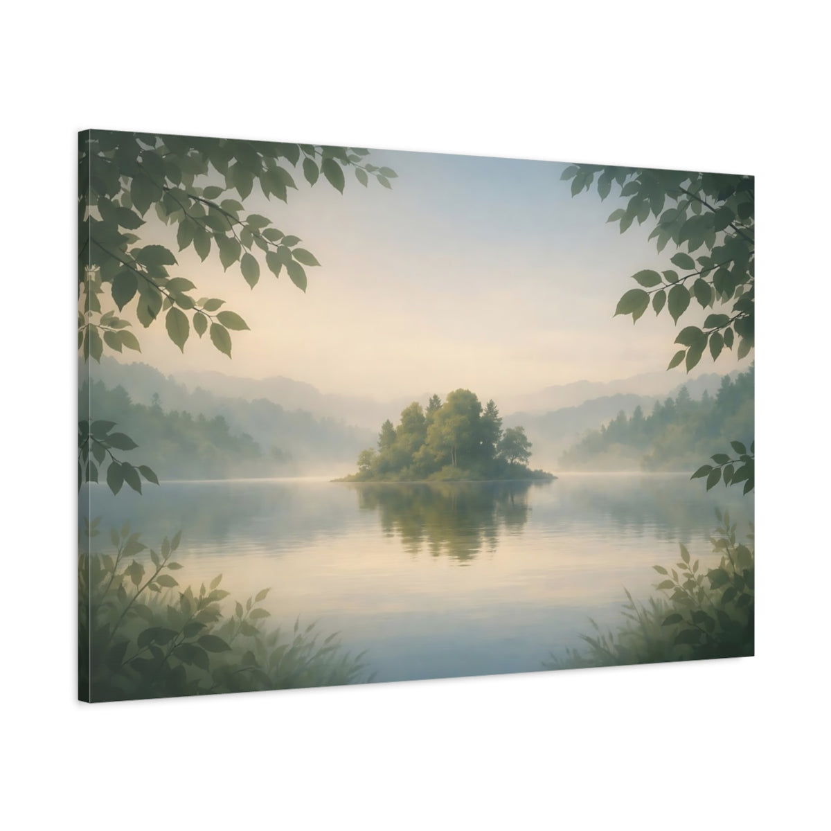 Soft Matte Leaves Foliage Lake Island Nature - Canvas Wall Art Print