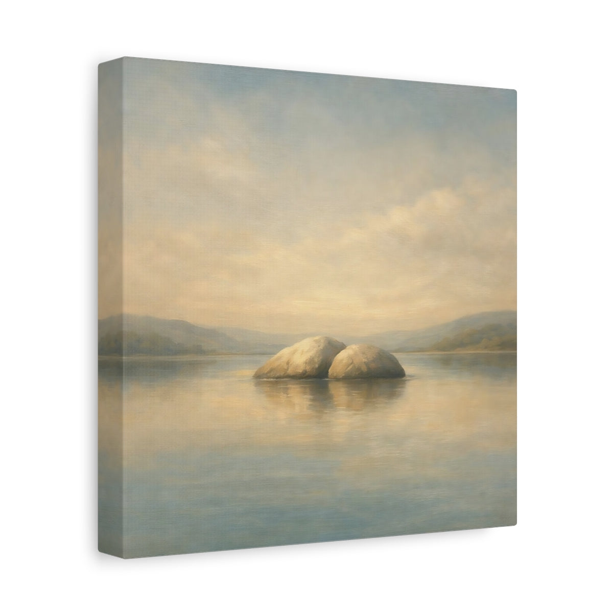 Side Mockup 9. Nature Rocks Blue Beige Landscape shown as stretched canvas wall art