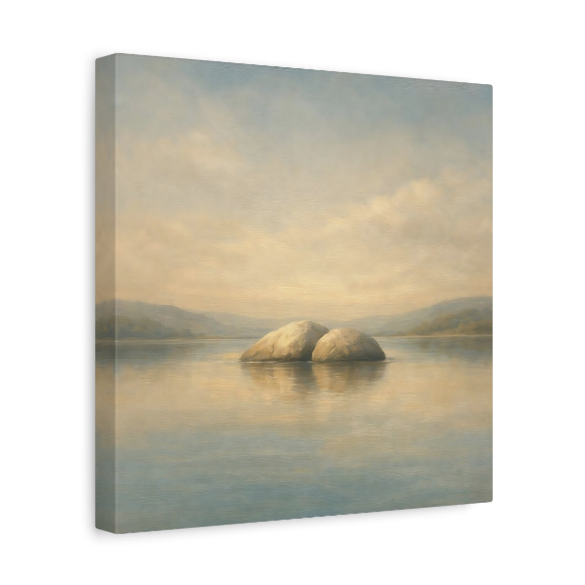 Side Mockup 8. Nature Rocks Blue Beige Landscape shown as stretched canvas wall art