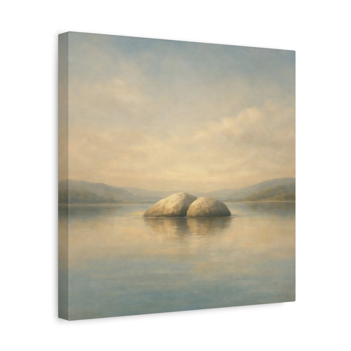 Side Mockup 7. Nature Rocks Blue Beige Landscape shown as stretched canvas wall art