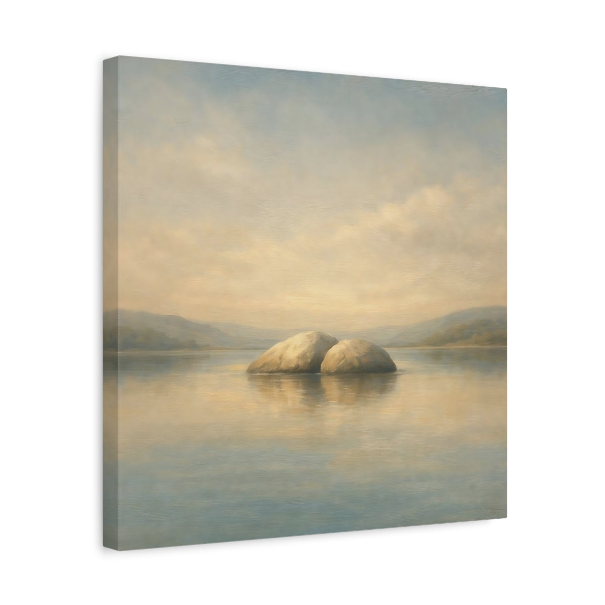 Side Mockup 6. Nature Rocks Blue Beige Landscape shown as stretched canvas wall art