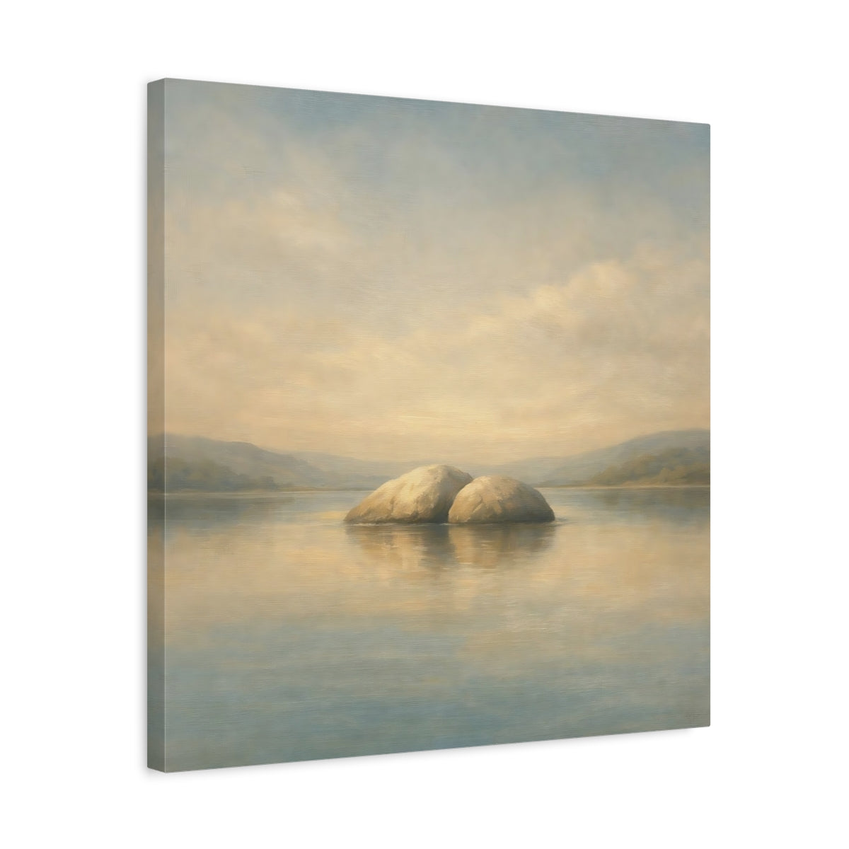 Side Mockup 5. Nature Rocks Blue Beige Landscape shown as stretched canvas wall art