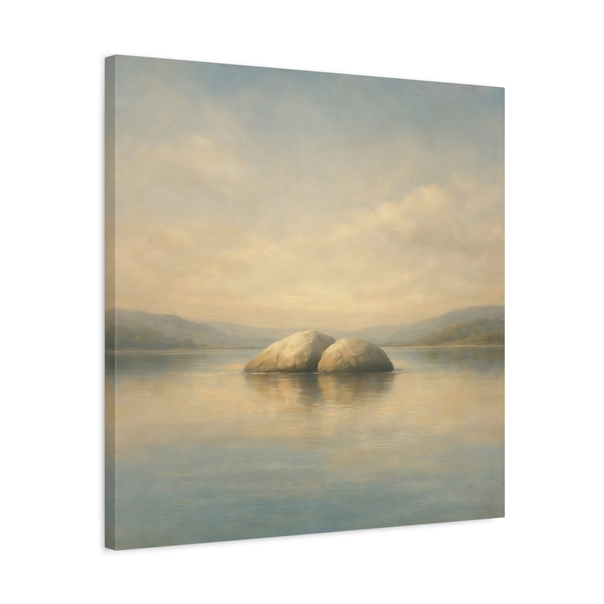 Side Mockup 4. Nature Rocks Blue Beige Landscape shown as stretched canvas wall art