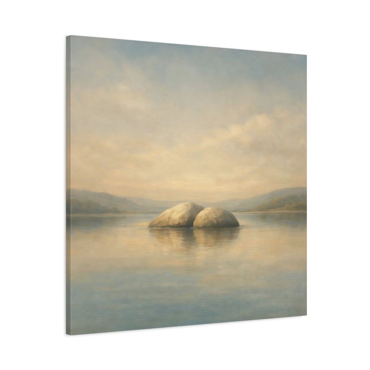 Side Mockup 2. Nature Rocks Blue Beige Landscape shown as stretched canvas wall art