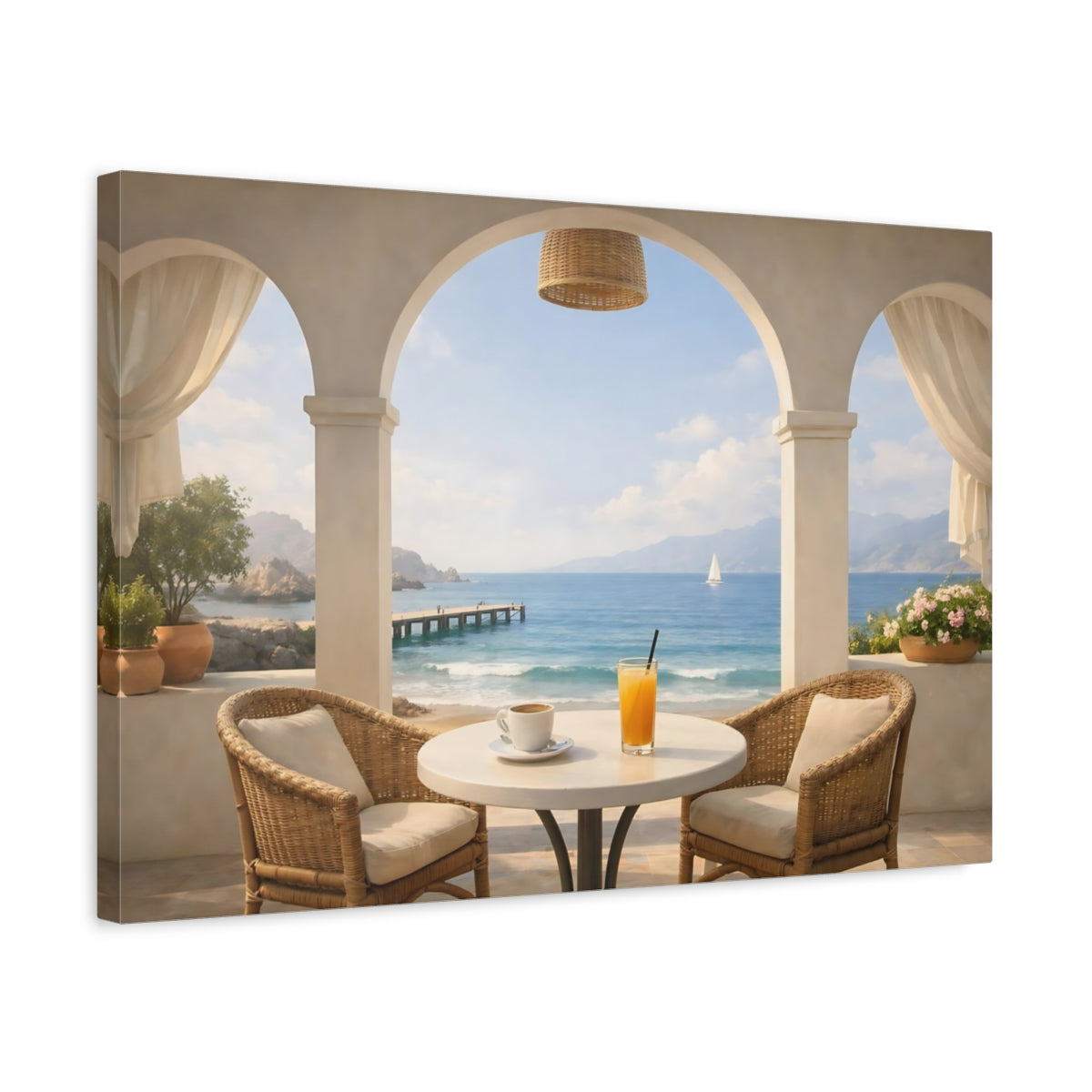 Seascape Seaside Cafe Arch Coastal View Nature - Canvas Wall Art Print