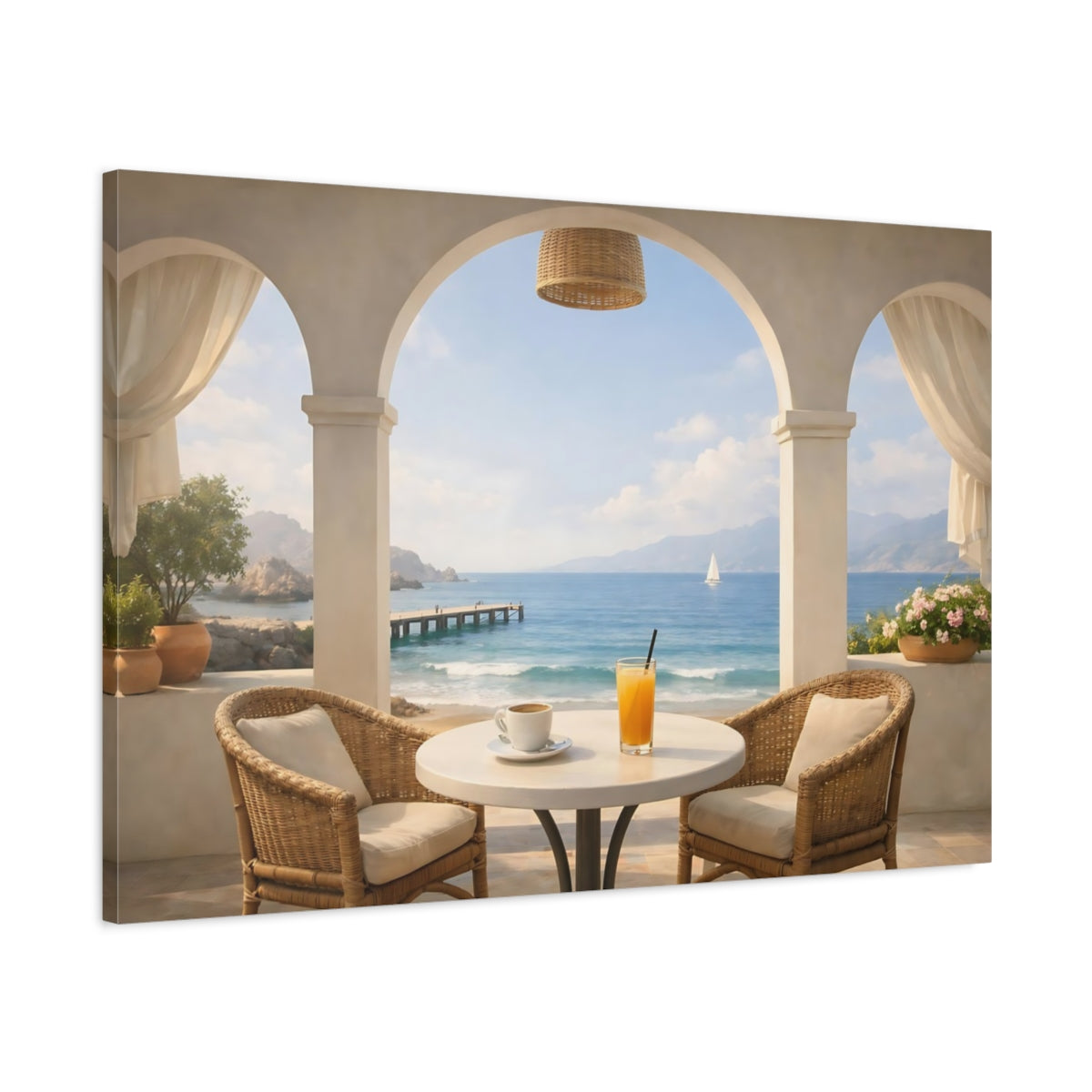 Seascape Seaside Cafe Arch Coastal View Nature - Canvas Wall Art Print