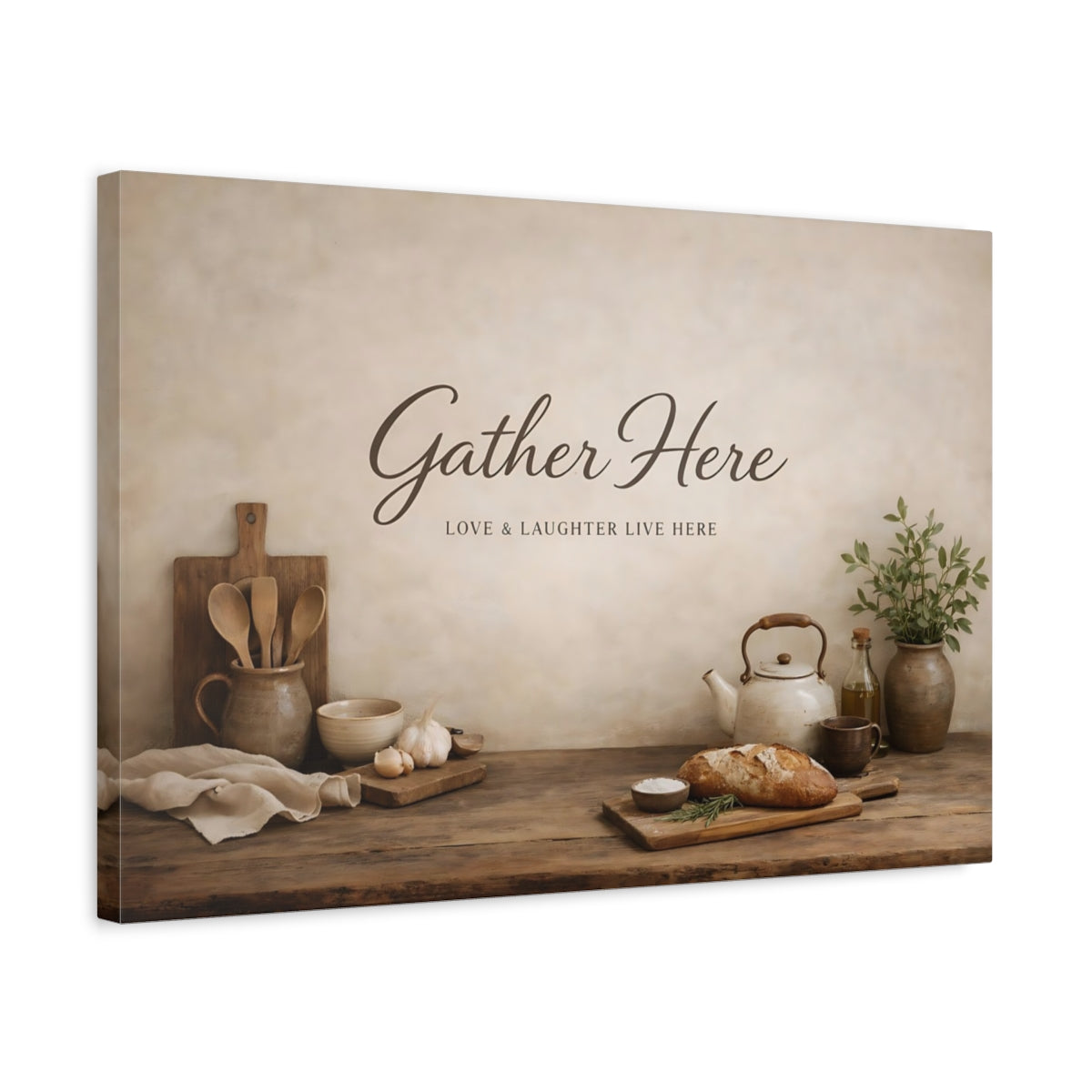 Wabi Sabi Gather Here Kitchen Quote Rustic Vintage - Canvas Wall Art Print