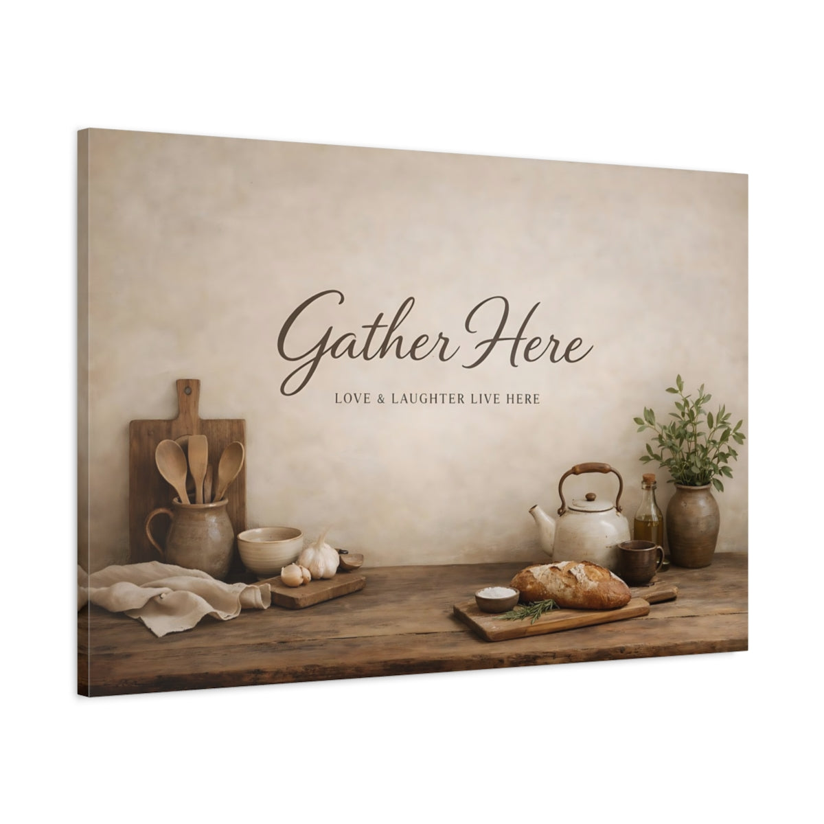 Wabi Sabi Gather Here Kitchen Quote Rustic Vintage - Canvas Wall Art Print