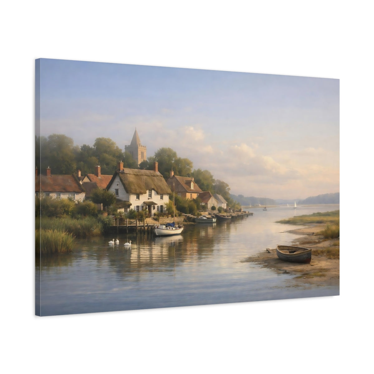 Seascape Riverside Village Nature - Canvas Wall Art Print