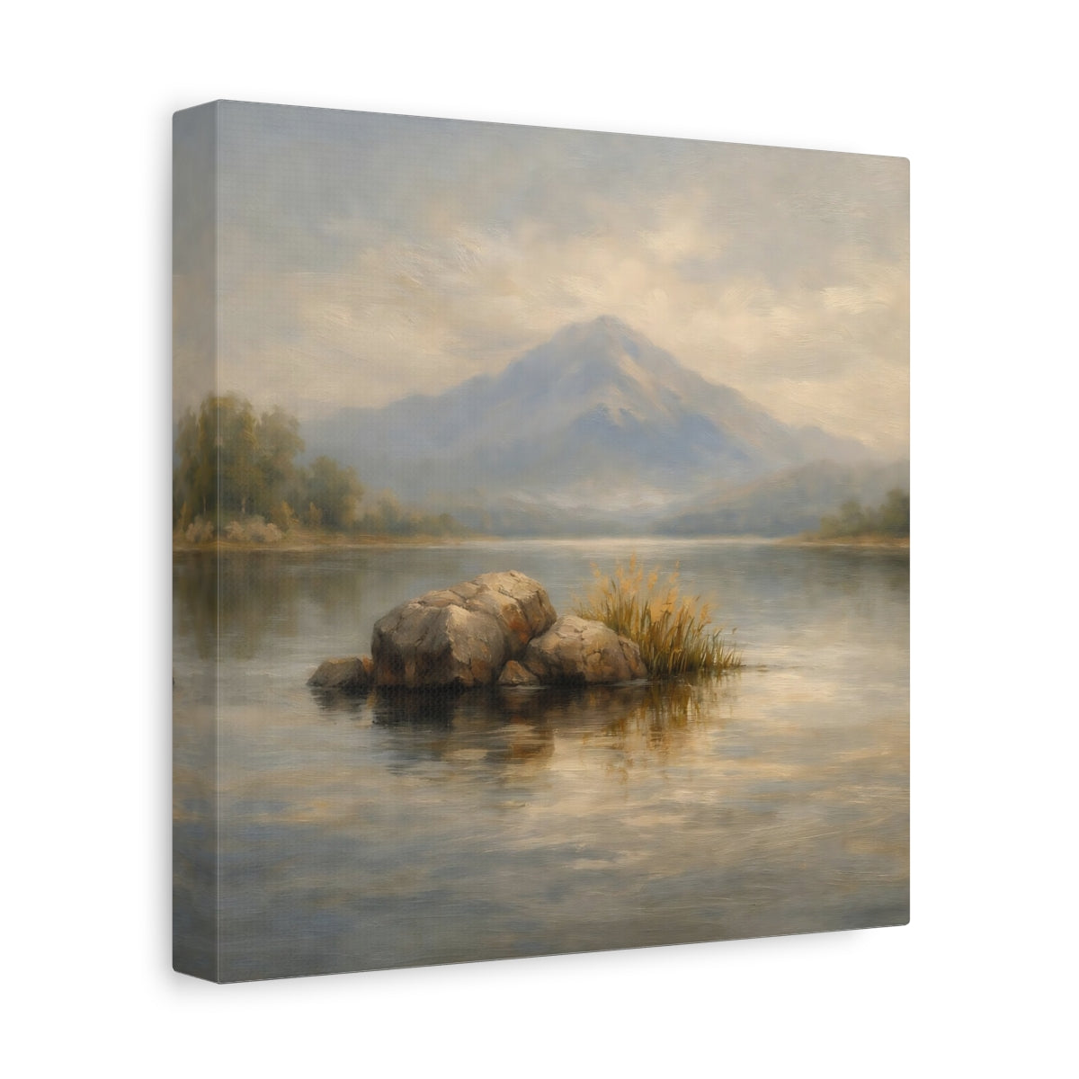 Side Mockup 9. Nature Misty Lake Misty Landscape shown as stretched canvas wall art