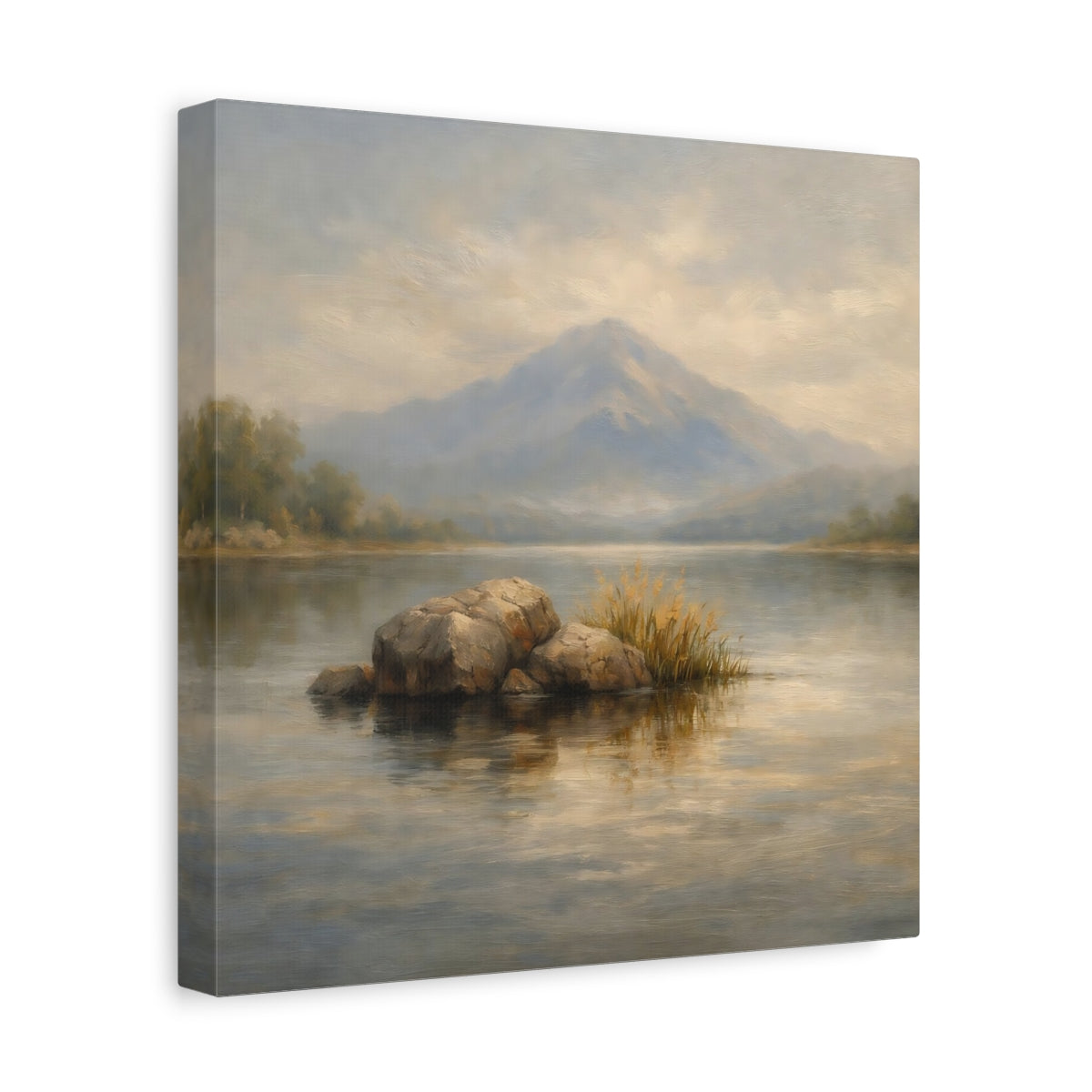 Side Mockup 8. Nature Misty Lake Misty Landscape shown as stretched canvas wall art