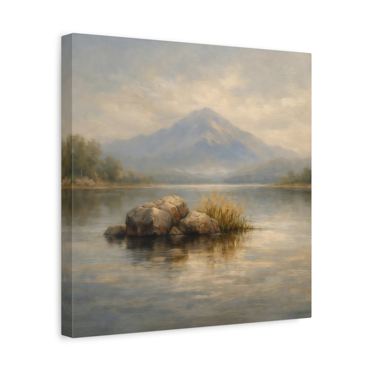 Side Mockup 7. Nature Misty Lake Misty Landscape shown as stretched canvas wall art