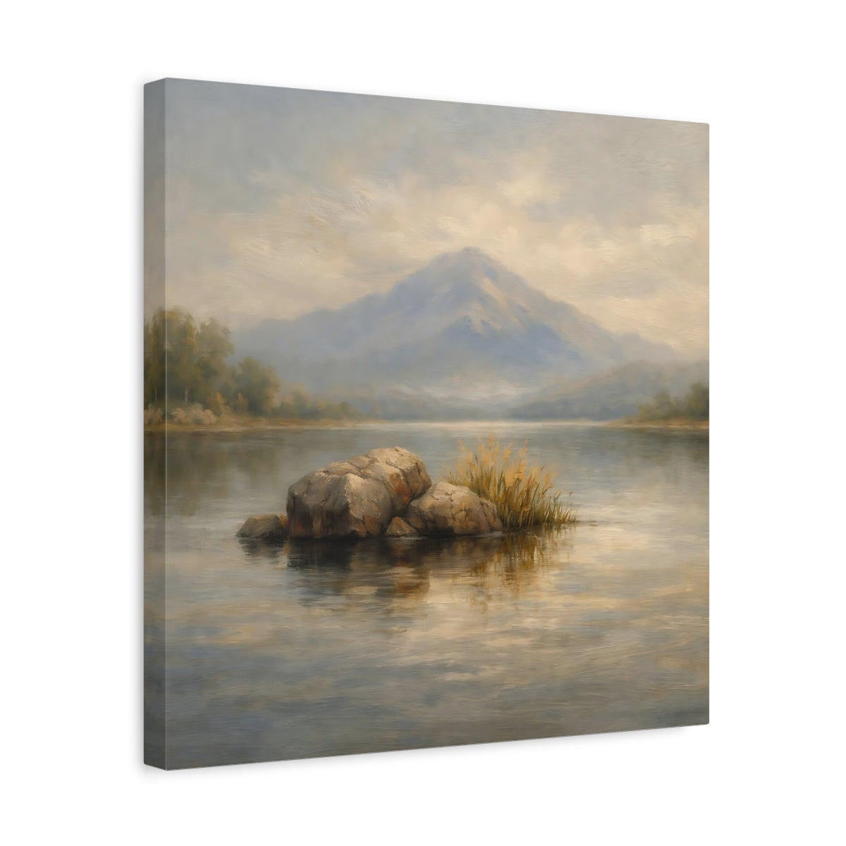 Side Mockup 6. Nature Misty Lake Misty Landscape shown as stretched canvas wall art