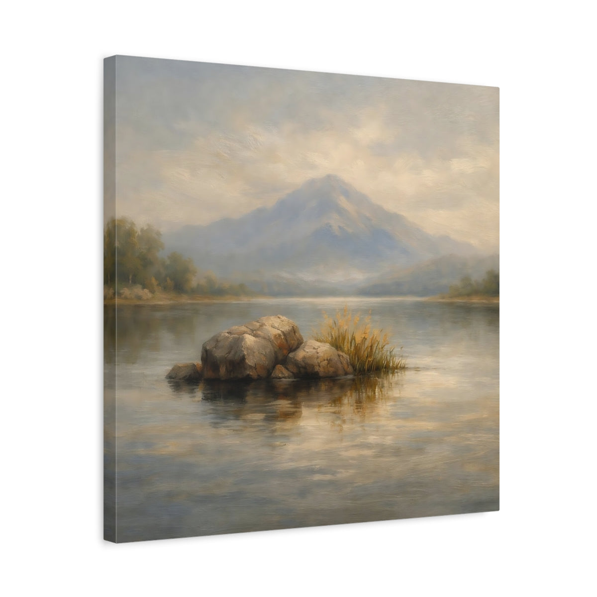 Side Mockup 5. Nature Misty Lake Misty Landscape shown as stretched canvas wall art