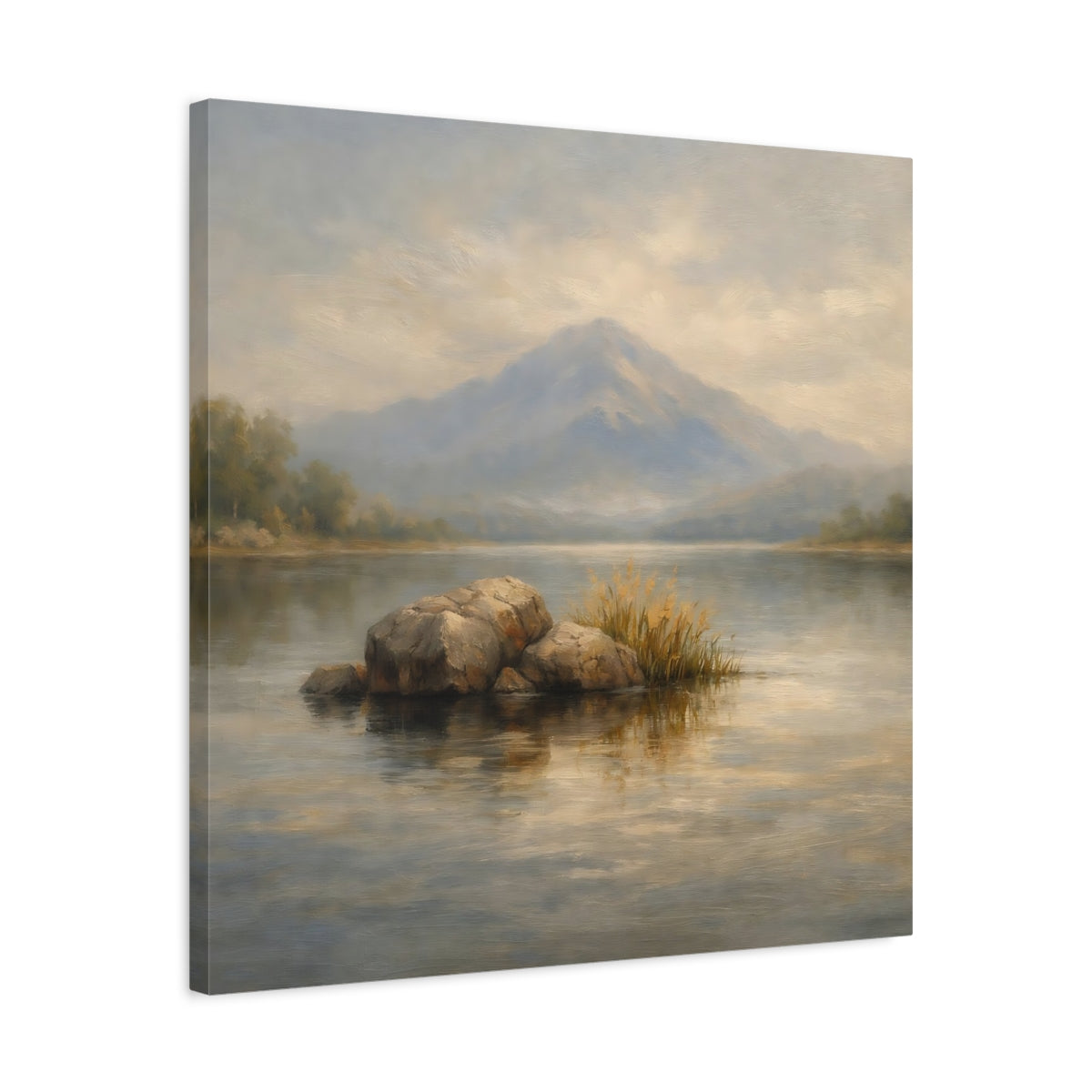 Side Mockup 4. Nature Misty Lake Misty Landscape shown as stretched canvas wall art