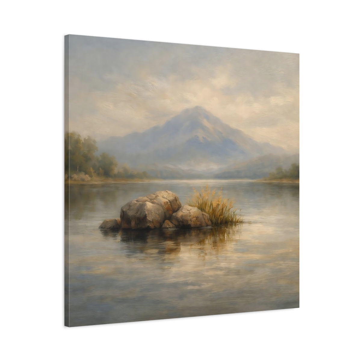 Side Mockup 2. Nature Misty Lake Misty Landscape shown as stretched canvas wall art