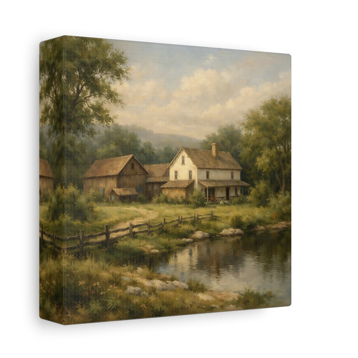 Side Mockup 1. Nature Farmhouse Green And Brown shown as stretched canvas wall art